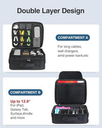 Luxtude Electronic Organizer Travel Case Large, Double Layer Tech Carrying Case, Home Electronics Bag Fits for iPad (Up to 12.9 in), Sturdy Storage for Dji, Camera