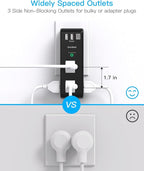 PD20W Surge Protector Outlet Extender - Rotating Plug, One Beat 6 AC Multi Plug Outlet with 3 USB Ports (1 USB C), 1800J Wall Charger, 3-Sided Power Adapter with Spaced Outlet Splitter for Home Office
