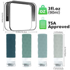 Silevoler Travel Bottles for Toiletries, 4pcs Tsa Approved 3oz Travel Size Containers, BPA Free Leak Proof Premium Silicone Bottles, Refillable Liquid Squeezable Accessories W/Toiletry Bag(Mint)