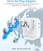 LENCENT 2 Pack Germany France Travel Power Adapter, Schuko Type E/F Power Plug Adaptor with 4 USB Ports(2 Type C), 4 Outlet Converter, US to EU Spain French German Greece Norway Iceland South Korea