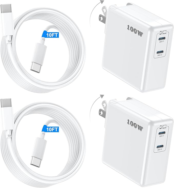Mac Book Pro Charger, 100W USB C Fast Charger for MacBook Pro/MacBook Air 16 15 14 13 Inch, iPad Pro, iPhone 16/15 Pro and All USBC Devices, GaN Foldable Power Adapter with 10 FT USB C Charge Cable