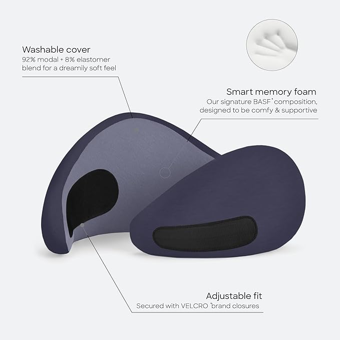 Ostrichpillow Go Neck Pillow, Travel Pillows for Airplanes, Premium Memory Foam Travel Pillow, 360º Ergonomic Design, Asymmetrical Sides, Travel Bag Included, Washable Modal Cover