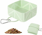 Cute Collapsible Silicone Dog Bowl with Carabiner - Portable Travel Pet Food & Water Dish for Walking, Hiking, Camping - Folds to Key Size, 350ml (Mint Green)