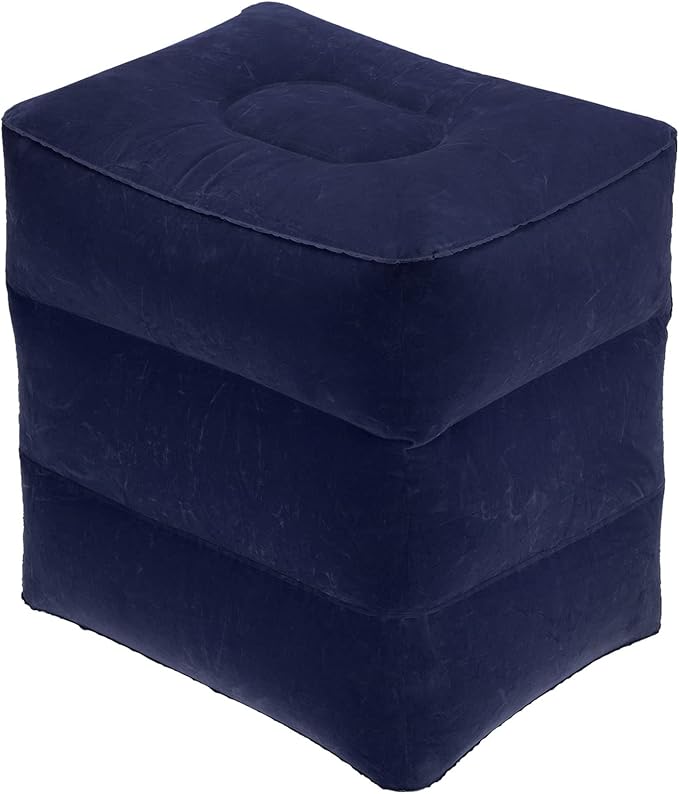 PATIKIL Travel Foot Rest Pillow, Inflatable Foot Rest Mat Adjustable 3 Layers Height Sleep Flights Leg Pillow for Airplane Train Office, Navy Blue