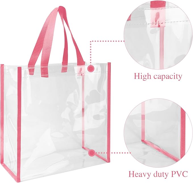 Eccliy 30 Pack 12x12x6 Inch Clear Tote Bag Stadium Approved Bulk Plastic Beach Tote Gift Bag with Handle for Gym Sports | 30 Pack, 12x12x6 Inch, Stadium Approved, Bulk, with Handle, Tote Gift Bag