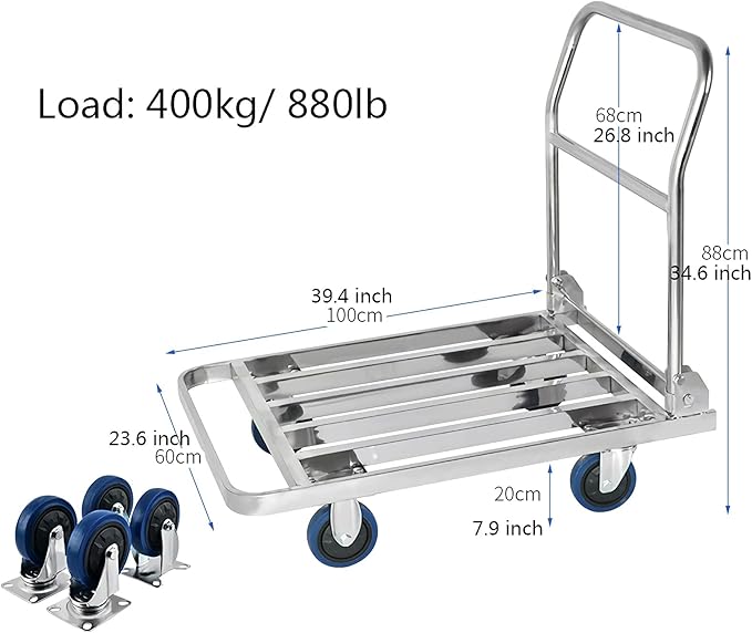Foldable Push Hand Cart with Hollow Out Platform for Luggage and Moving Transport