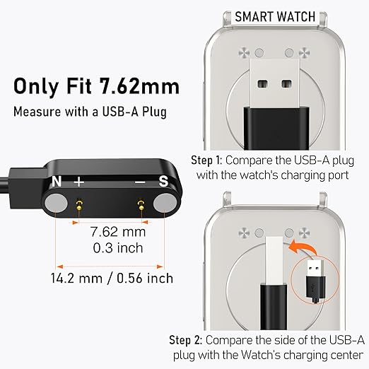 Audiovance 2-Pack AB762 Reversible Smartwatch Charger – Innovative Magnetic Charging Cable, Solves Polarity Mismatch, Universal for All 7.62mm-Pin-Pitch Smart Watches