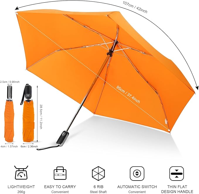 Compact Travel Umbrella for Purse - Flat Handle, Waterproof for Light Rain