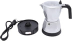 Electric Mocha Pot, 3 Cup Aluminum Machine Portable Electric Italian Cuban Coffee Maker with Detachable Base, Mocha Maker for Home Travel Office (Silver)