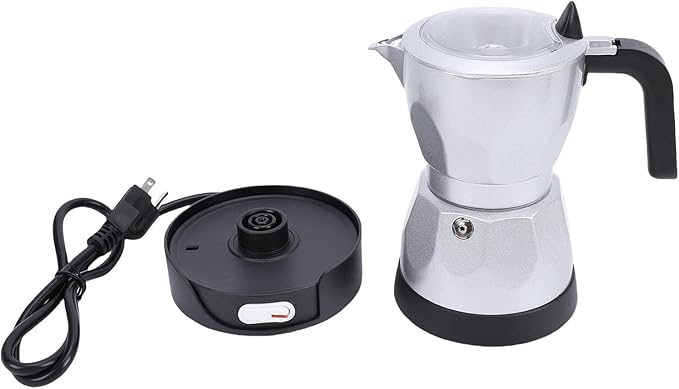 Electric Mocha Pot, 3 Cup Aluminum Machine Portable Electric Italian Cuban Coffee Maker with Detachable Base, Mocha Maker for Home Travel Office (Silver)