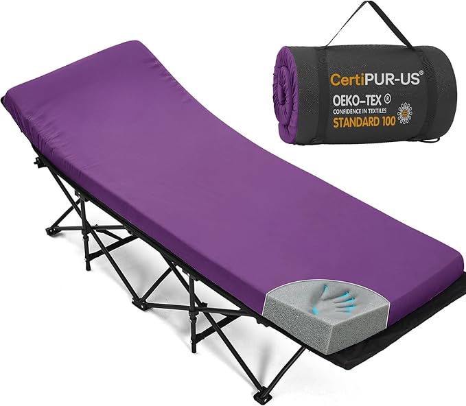 CYMULA Camping Cot Mattress 2in Memory Foam Sleeping Pad,Soft Warm Non-Slip Camping Mattress Topper with Retaining for Adults,Portable Roll up Pad for Travel（only Mattress）