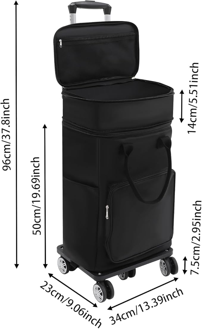 Shopping Trolley with Wheels Collapsible Shopping Cart Utility Dolly Luggage Cart with Telescopic Drawbar, 55.12 Lbs Load-Bearing, for Shopping, Camping, Travel (Black)