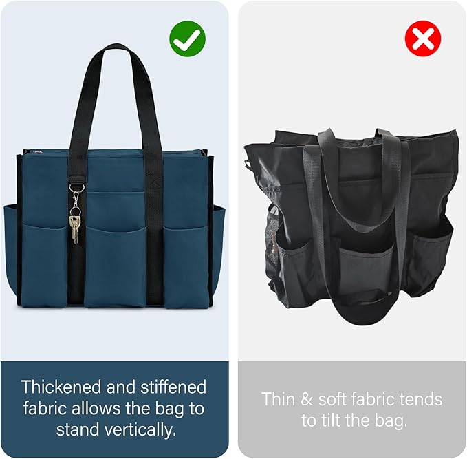 Becokan Large Tote Bag for Women Waterproof with 12 Pockets Top Zipper Closure Utility Teacher Nurse Bags for Work School