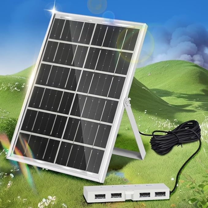 6W 5V Solar Panel USB Charger With 4 USB Ports For Fans And Electronic Devices, Solar Battery Charger Featuring Aluminum Frame For Reliable Charging In Various Conditions