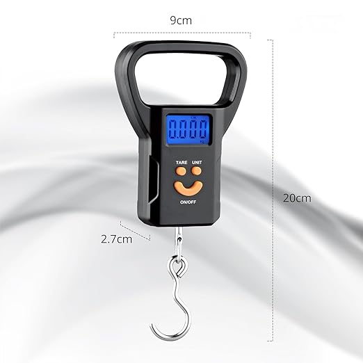 Luggage Weighing Scale, Portable, 50 KG, Hook Type with Digital LED Screen, Tare Function, Auto Power Off, Data Look Function, Over Load & Low Battery Indicator (Black) & Without Battery