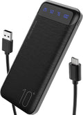YOBON Power Bank 10000mAh Portable Charger Slim Battery Pack with 2 USB 2.4A Outputs and USB C in/Out Compatible with Huawei iPhone 16 15 14 13 12 iPad Samsung Galaxy S20 Android Tablet (Dark Black)