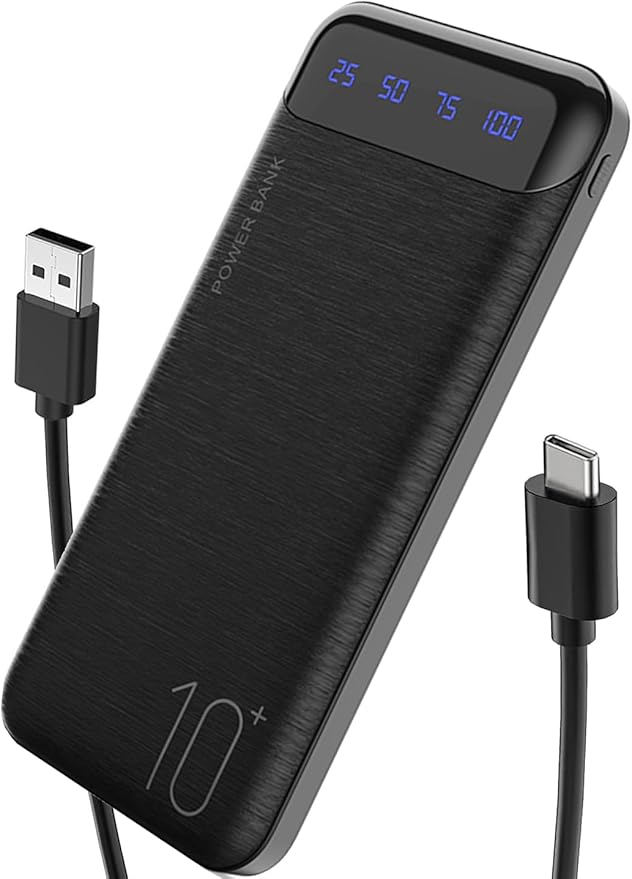 YOBON Power Bank 10000mAh Portable Charger Slim Battery Pack with 2 USB 2.4A Outputs and USB C in/Out Compatible with Huawei iPhone 16 15 14 13 12 iPad Samsung Galaxy S20 Android Tablet (Dark Black)