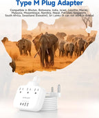 South Africa Plug Adapter, Type M Adapter for South Africa with 3 AC Outlets & 4 USB Ports(2 USB C 4.2A), 3FT Extension Cord, Africa Travel Essentials for USA to South Africa Namibia Nepal Malaysi