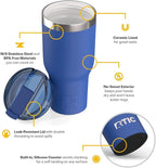 RTIC 40oz Essential Tumbler with Lid, Ceramic Lined, Insulated, Stainless Steel, Metal, Double Wall Vacuum-Insulation, Travel Cup for Iced Coffee, Tea, Hot and Cold Drink, Cobalt