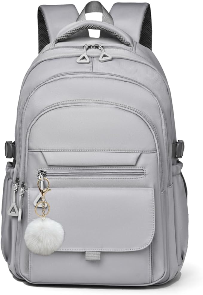 Backpack for Girls, Solid-Color School Backpack for Boys Kids, Aesthetic Girls Bookbag for Elementary School Travel Daypack,Grey
