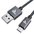 RAMPOW Micro USB Cable 6.6ft Nylon Braided Space Gray QC 3.0 Fast Charge & Sync 2.4A for Samsung Galaxy S5/S6/S7, HTC, LG, Kindle, Sony, PS4, and More
