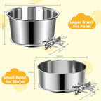 Large Dog Crate Water Bowl No Spill, 2 Pack Stainless Steel Dog Bowls for Food and Water, Pet Kennel Hanging Dogs Food Bowls for Medium/Large Dogs and Cats (7.1"x3.7" & 6.3"*2.6", Silver)