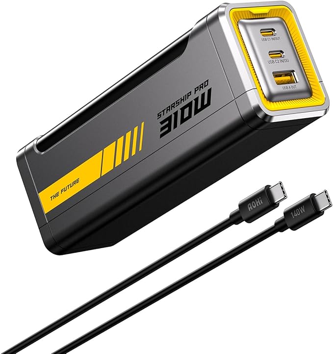 AOHI 310W PD3.1 Power Bank 20000mAh, Dual 140W USB-C Ports Fast Charging Portable Charger with Smart Display, The Future Starship 74Wh Battery Pack for MacBook Pro/Air, iPad, iPhone 17,Galaxy,Gray