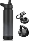 CIVAGO 24 oz Insulated Water Bottle With Straw, Stainless Steel Sports Water Cup Flask with 3 Lids (Straw, Spout and Handle Lid), Wide Mouth Travel Thermal Mug, Classic Omber Gray