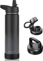 CIVAGO 24 oz Insulated Water Bottle With Straw, Stainless Steel Sports Water Cup Flask with 3 Lids (Straw, Spout and Handle Lid), Wide Mouth Travel Thermal Mug, Classic Omber Gray