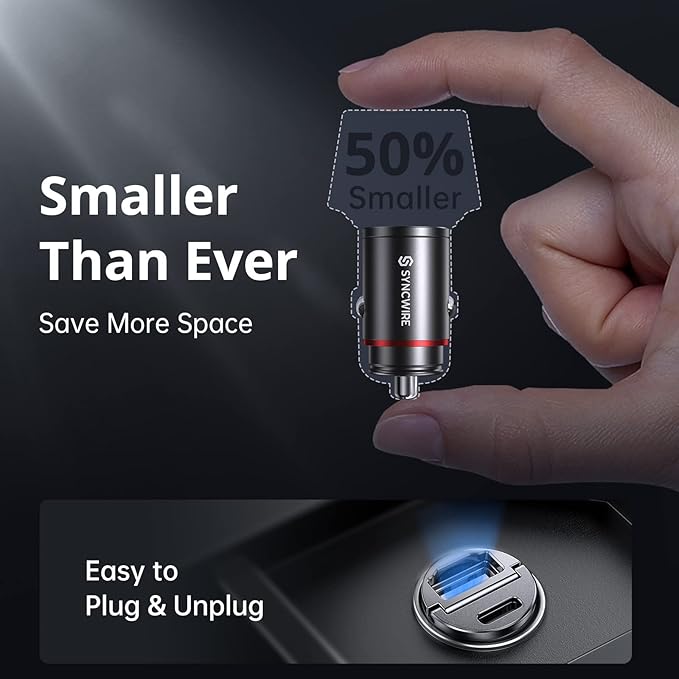 USB C Car Charger Syncwire 60W [PD 30W & QC 30W] USB Car Charger Adapter Fast Charging [Super Mini & All Metal] for iPhone, Samsung, Google Pixel, XiaoMi, Huawei, LG, iPad Road Trip Essentials