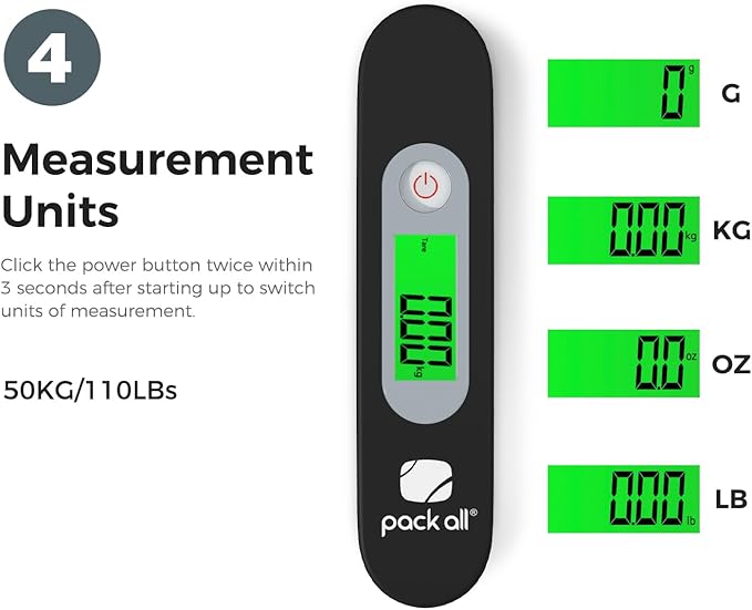 pack all 110 Lbs Luggage Scale, Digital Handheld Luggage Scale, Baggage Scale, Travel Weight Scale for Luggage with Backlit LCD Display, Battery Included, Black