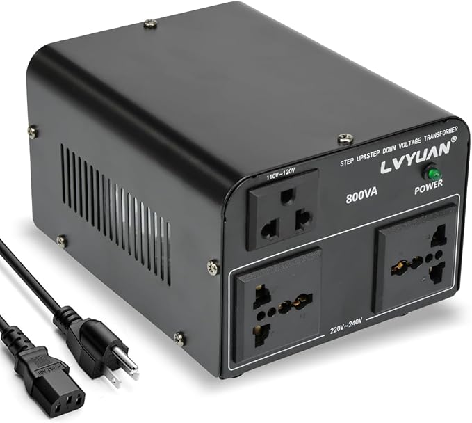LVYUAN Voltage Converter Transformer 800 Watt Step Up/Down Convert from 110V-120V to 220V-240Vt and from 220V-240V to 110V-120V with 2 US outlets, 2 Universal outlets, Resettable Circuit Breaker