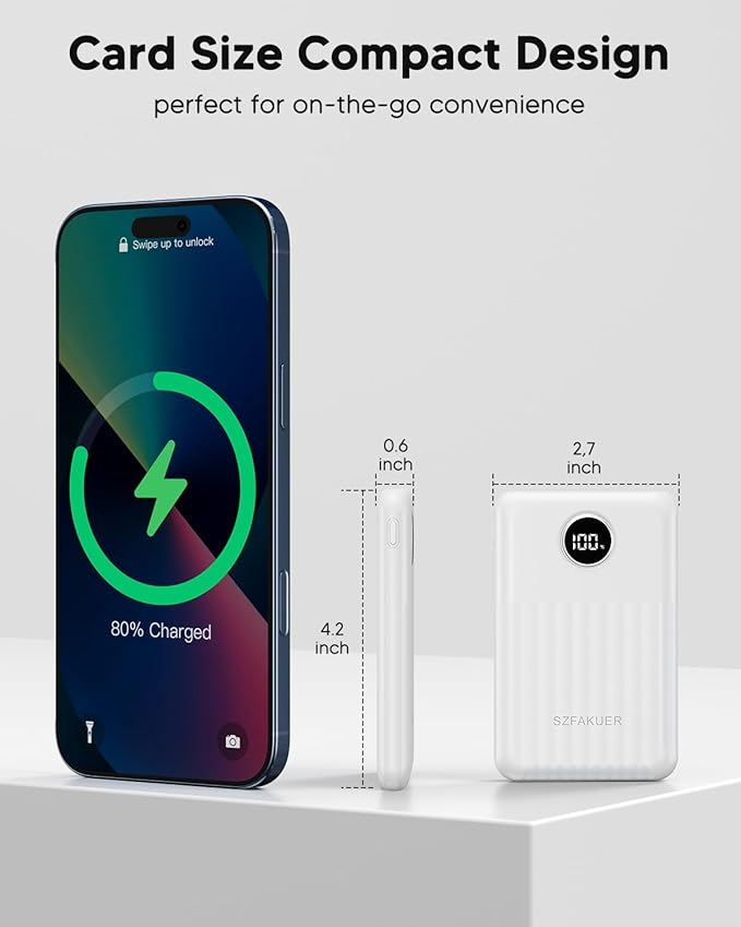 Portable Charger,Ultra Slim 10000mAh 22.5W Power Bank,USB C in/Output Fast Charging Mini Battery Pack Compatible with iPhone 17 16 15 14 Samsung S23 S22 S21 Google iPad etc (White)