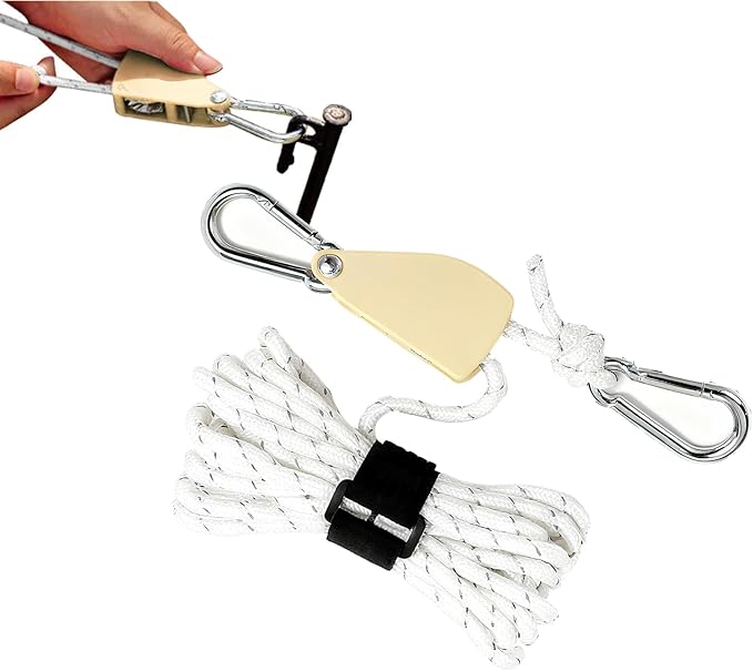 Retractable Travel Clothesline, 19Ft Heavy Duty Portable Clothes Drying Rope with Ratchet Pulleys Carabiners for Tents, Outdoor Camping, Hammocks Tarps Locking System