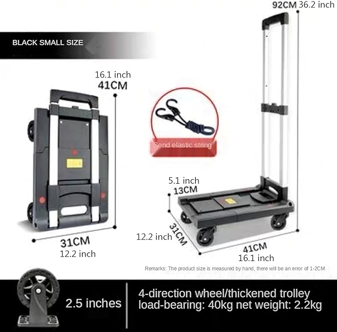 Foldable Push Hand Cart Folding Platform Truck Plastic Push Cart Heavy Duty Portable Trolley with Retractable Assis for Luggage Travel Moving Office Dolly Cart (Color : B