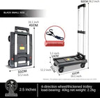 Push Cart Folding Platform Truck Plastic Push Cart Heavy Duty Portable Trolley with Retractable Assis for Luggage Travel Moving Office Platform Hand Truck (Black Mini)