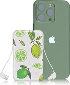 Sethruki Portable Charger 5000mAh Cute Ultra Slim USB C Power Bank for Girls Mini Fast Charging Small Battery Pack with Built in Cables for iPhone iPad Samsung Pixel Android Phones,Lemon