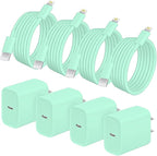 AISNI iPhone Charger Fast Charging 4 Pack 20W PD USB C Charger Block with 6 FT MFi-Certified Type C Fast Charging Cable Compatible for iPhone 14/13/12/11 Pro Max/Xs Max/XR/X,iPad-Green