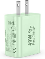 USB C Charger Block, 2 Pack 40W 4-Port iPhone Charger Fast Charging Multiport PD 3.0 & QC 4.0 Double Quick Charge, Compatible with iPhone 17/16/15/14/13/12/11，Pro Max，iPad, Samsung (2, Light Green)