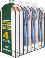 Clear Garment Bags for Clothes Storage - 4-Pack Plastic Hanging Covers and Clothing Protectors, Long Dress Suit Jacket Closet Cover Dust Proof Garment Bag Set for Organized Wardrobe Storage (40")