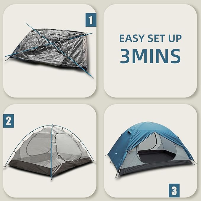 Backpacking Tent for Camping 2/3/4 Person Hiking Ultralight Tent for Waterproof Windproof Outdoor Tents Easy Setup Two Doors Double Layer Lightweight Instant Tents