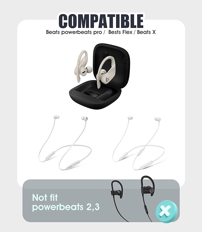 8 Pairs Ear Tips for Beats Powerbeats Pro/Beats Flex/Beats X with Cleaning Kit, Soft Silicone Fit in Case Replacement Tips for Beats Powerbeats Pro/Beats Flex/urBeats - White