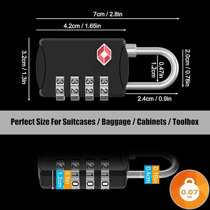 2 Pack 4 Digit TSA Luggage Locks, Diyife Outdoor Waterproof Padlock, Combination Lock for Backpack, Locker, Gate, Toolbox, High-Strength Zinc Alloy Steel - Black & White