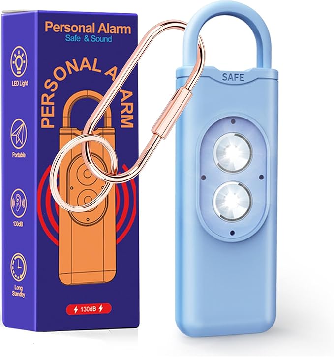 Halo-Siren Alarm, HaloSiren Personal Safety Alarm - Travel Safe Alarm with 130db Loud and LED Strobe Light, Safety Keychain Compatible with Bags, Keys, Backpacks (Blue)