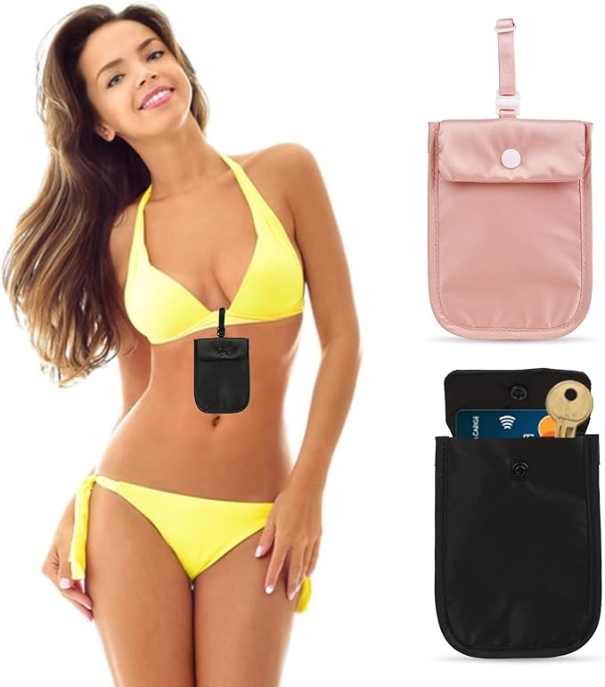 Travel Bra Wallet for Women Hidden Bra Wallet for Travel Under Clothes Secret Pouch(Black, Pink)