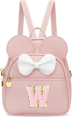 KKXIU Girls Initial Bowknot Cute Mini Backpack for Toddler, Travel Small Girl Backpacks, Personalized Birthday Gifts for Little Girls and Kids(W, Pink)