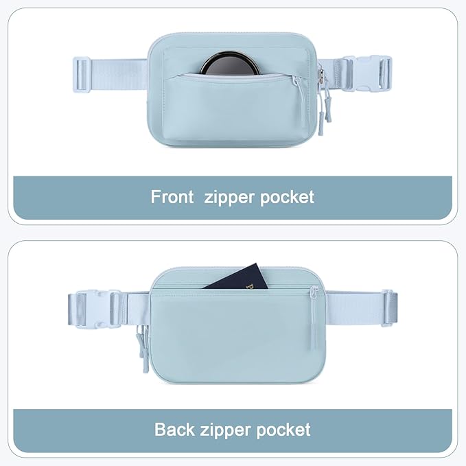 Fanny Packs for Women Men,Belt Bag,Water-resistant Crossbody Bag with 4 Zipper Pockets,Fashion Waist Packs with Adjustable Strap for Workout/Running/Yoga/Shopping/Hiking,Blue Grey