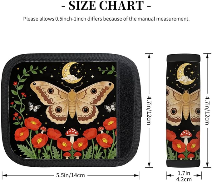 2 Pack Luggage Handle Wrap with Travel Tags - Non-Slip Protective Cover Soft Handle Grips Covers for Suitcase(Moon Butterfly Flower)