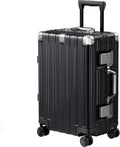 Krute Carry On Luggage 20 inch Aluminum Frame Luggage with Spinner Wheels Hardshell No Zipper PC+ABS TSA Lock Zipperless Suitcases Black