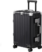 Krute Carry On Luggage 20 inch Aluminum Frame Luggage with Spinner Wheels Hardshell No Zipper PC+ABS TSA Lock Zipperless Suitcases Black